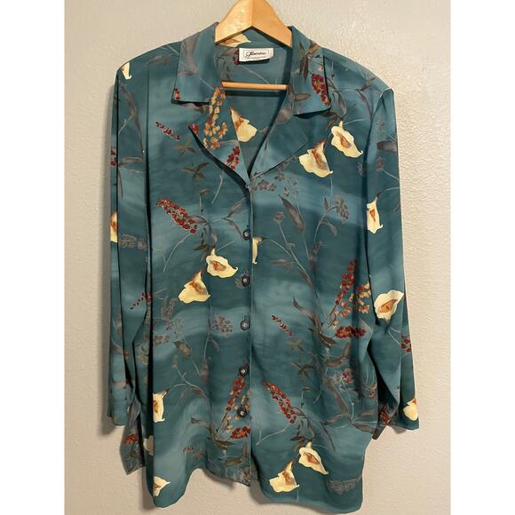 Vintage Florentine Shirt Women Large Floral Button Up Long Sleeve Romantic Fairy - Picture 1 of 6